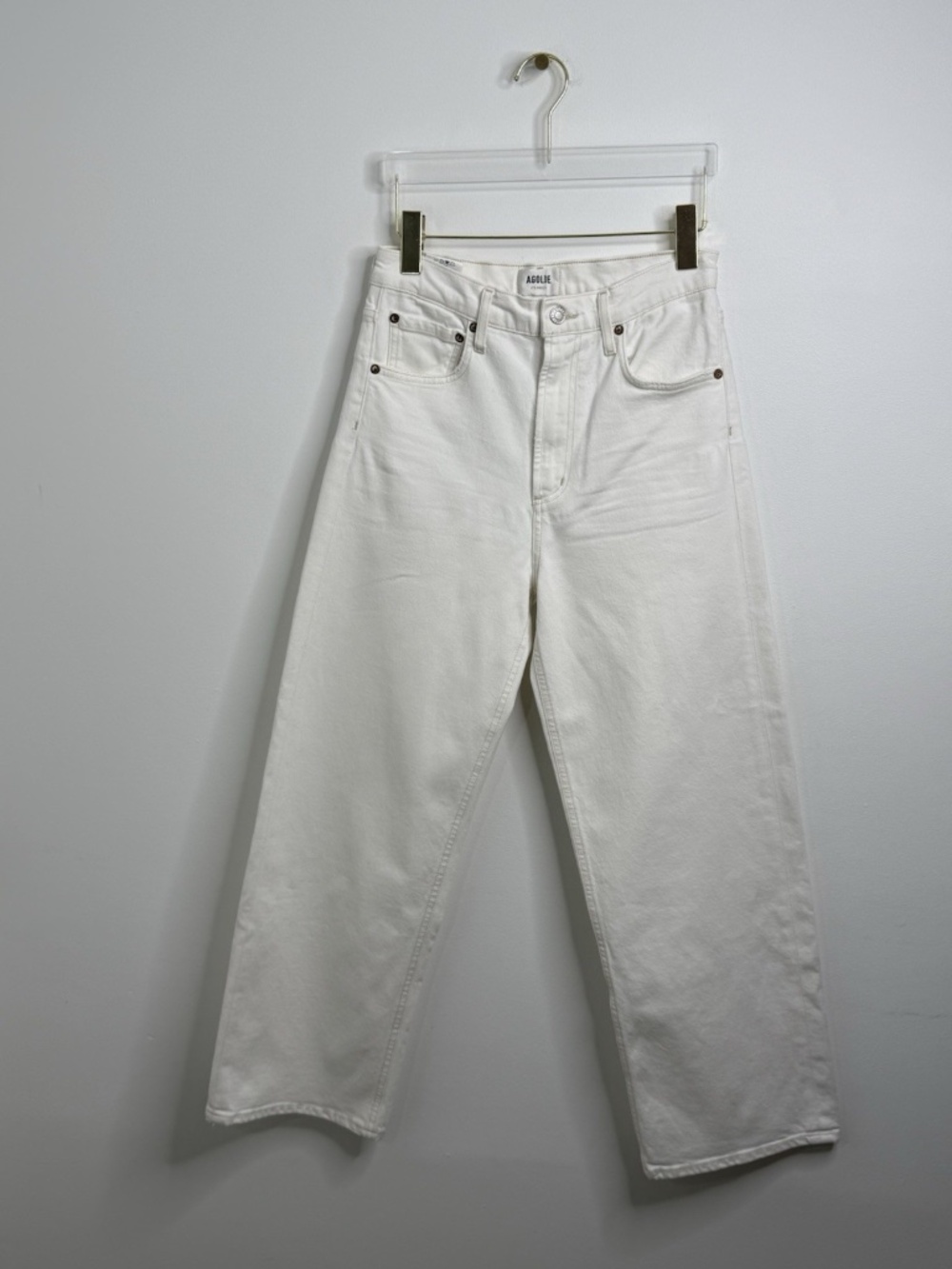 Agolde Ren High-Rise Wide-Leg Jeans Pants Women's Sz 27 Off White Button Fly - Picture 2 of 13